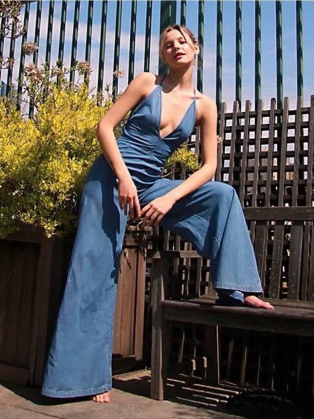 NWT Free People Josie Blue Denim Jumpsuit